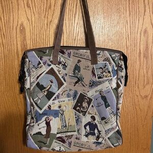 Vintage‎ NANCY LEE ANDERSON Golf Sports Print Tote Bag 14”x14”x5”